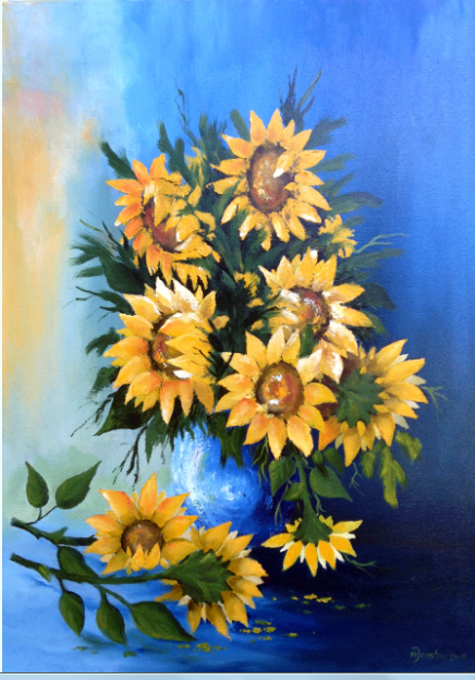 Vas albastru cu floarea soarelui